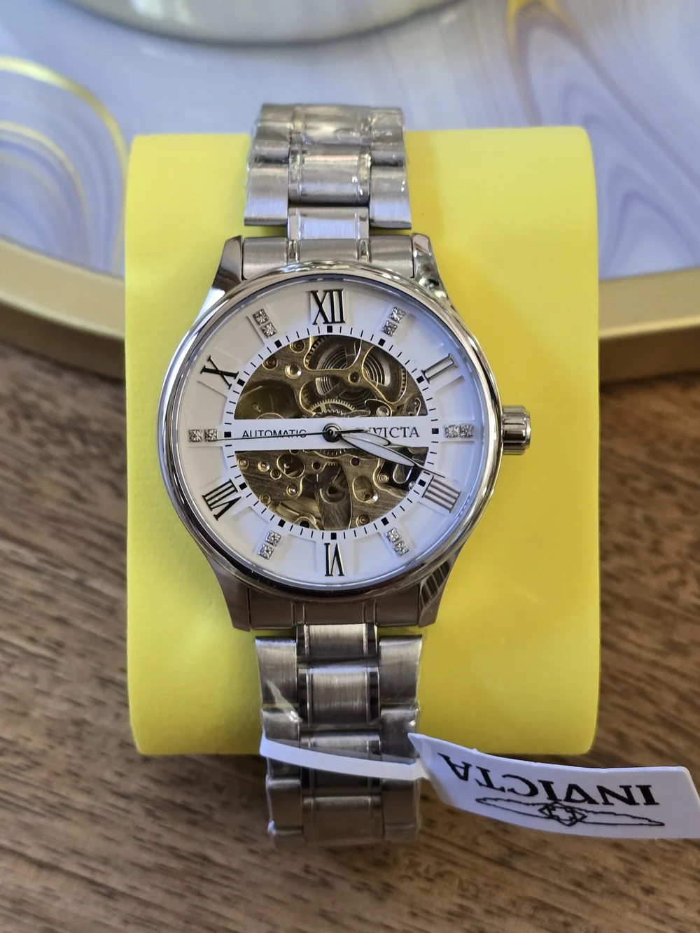 Invicta Men's Silver Skeleton Dial Automatic Watch with White Accents